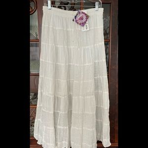 NWT Sacred Threads romantic pure white cotton maxi skirt size M